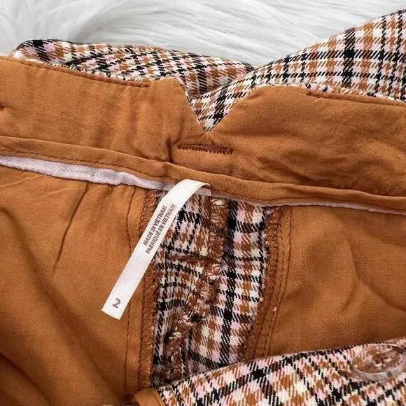 Free People - Tan pink plaid Turning Point pleated barrel leg crop pants size 2 - Picture 6 of 7